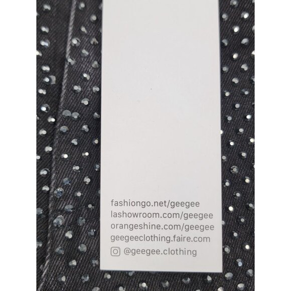 GeeGee Womens  S Black Rhinestone Studded Stretch Waist Denim Pants Jeans NWT - Picture 7 of 13